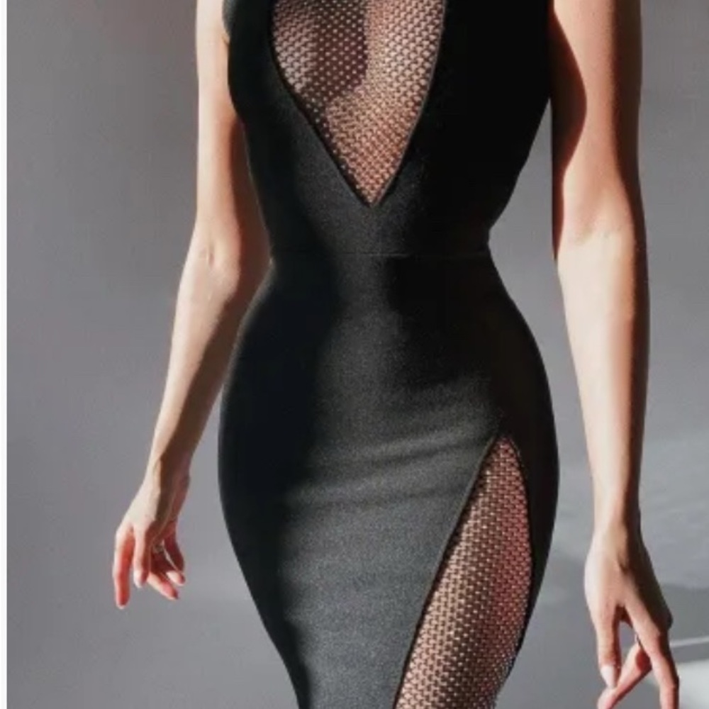 Mini diamond Black Mesh Dress- Bella Barnett